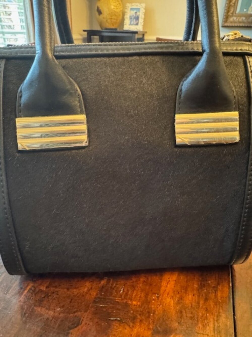 Small Satchel - Black with black calf hair trim